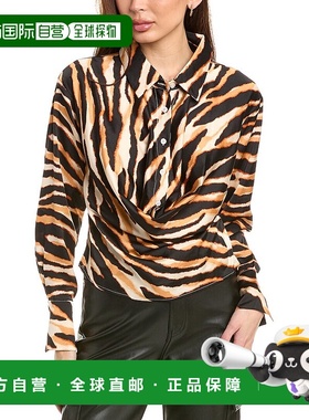 自营Gracia Draped Front Satin Blouse - brown 【美国奥莱】直