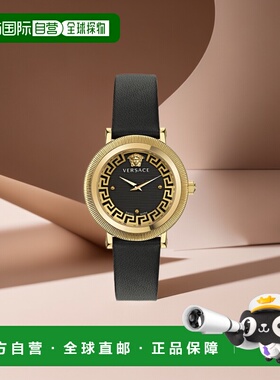 自营 versaceGreca Flourish 皮革手表 - 黑色/金色/黑色 美国奥
