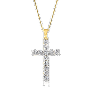 自营 Ross-Simons Diamond Cross Pendant Necklace in 14kt Yell