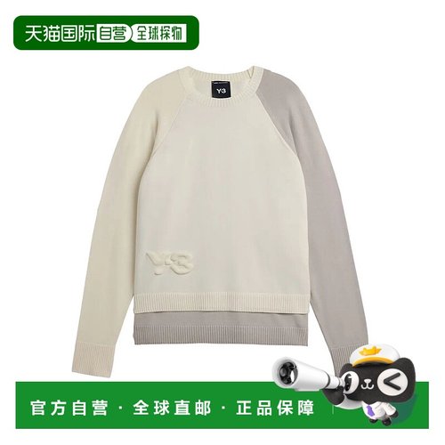 1h可退 香港直邮潮奢 Y-3 男士 徽标压花拼色毛衣 KB4642 white白