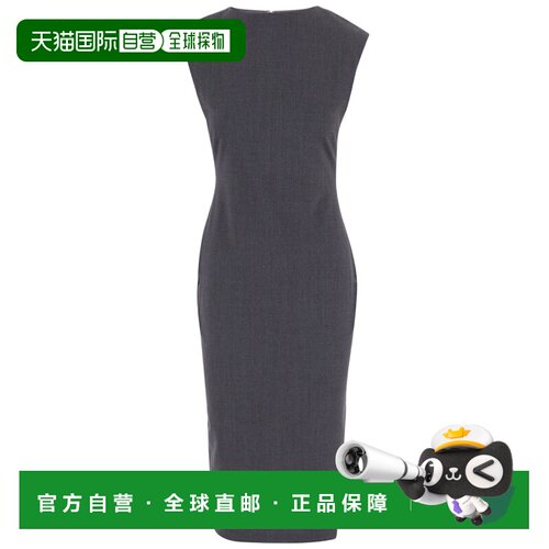 自营jacquemus合身的灰色弹力羊毛中长款连衣裙，背部褶饰-灰色