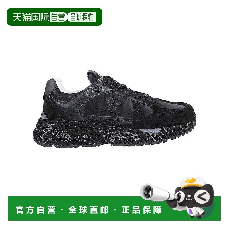 自营premiataBlack Rhinestone-Embellished Suede/Technical Fab