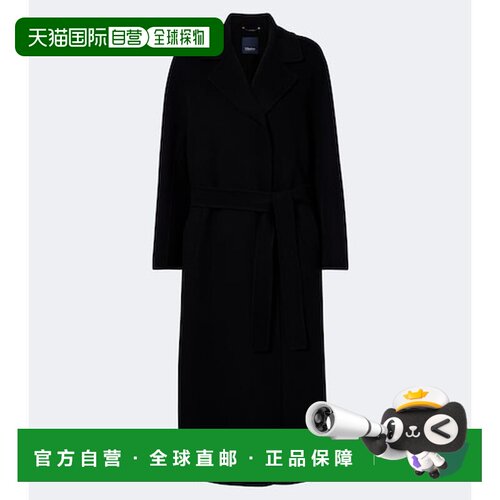 香港直邮'S Max Mara 女士 初剪羊毛裹式大衣 black黑色 舒适时尚
