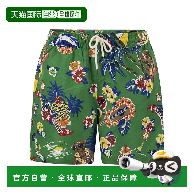 自营Polo Ralph Lauren图案印花涤纶游泳短裤 美国奥莱直发泳衣