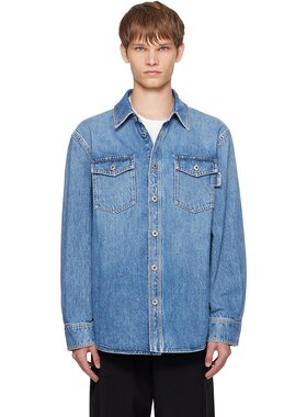 潮奢 Bottega Veneta 葆蝶家 男士 蓝色褪色牛仔衬衫 813505V42W0