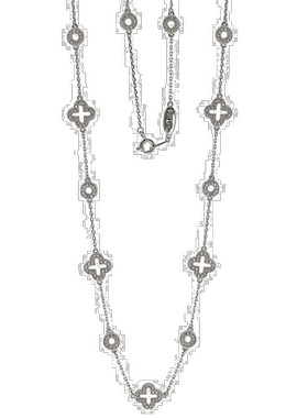 自营 Suzy Levian 纯银白色立方氧化锆三叶草和圆形站项链 - 白色