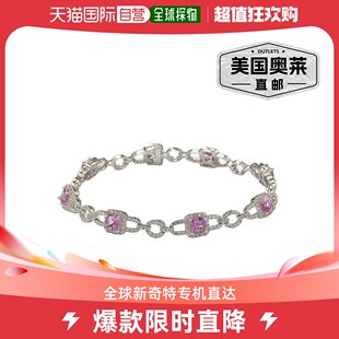 Levian Suzy 纯银上丁方形切割粉色蓝宝石和钻石口音网球手链