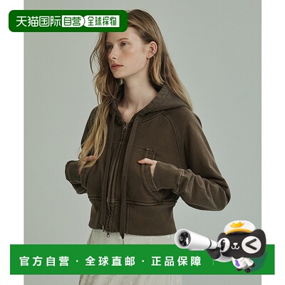 1h可退 日本直邮PUBLIC TOKYO 女装 宽松短款半拉链连帽衫 仿旧工