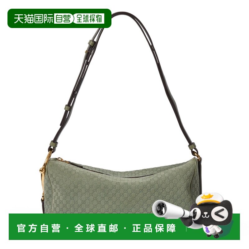 自营欧洲直邮GUCCI古驰 Half Horsebit女士GG压花绒面皮革单肩包