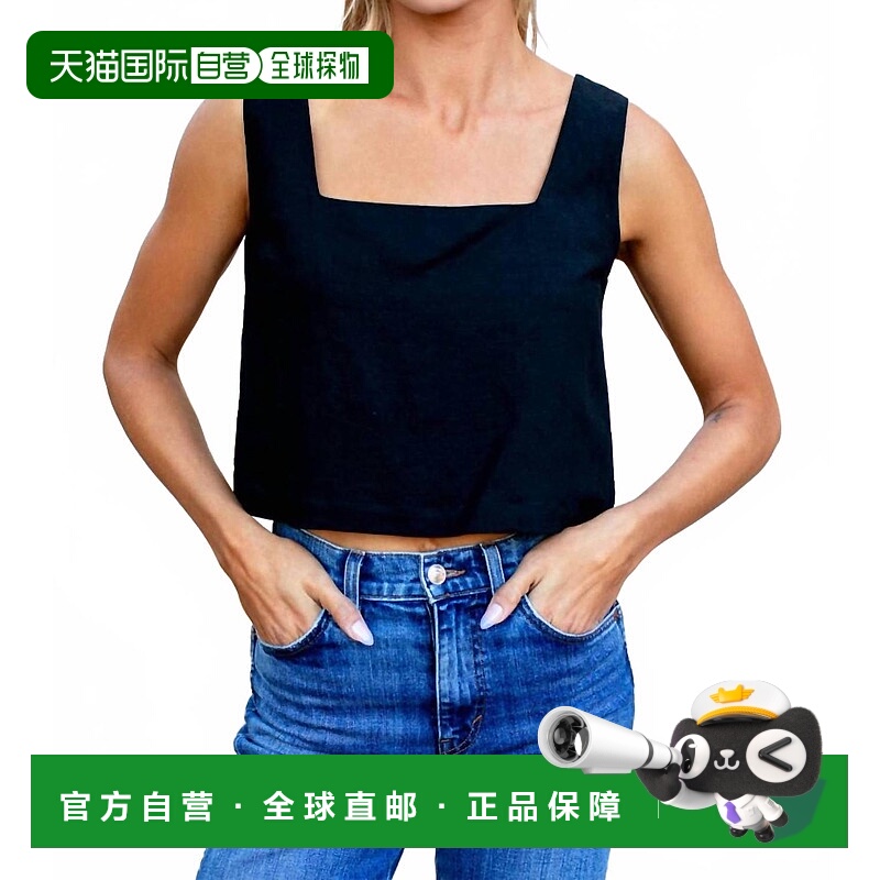 自营 emerson fry黑色亚麻布罗马无袖上衣-黑色亚麻布 美国奥莱直