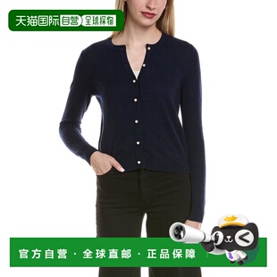 自营sofiacashmere珍珠珠羊毛和羊绒混纺开衫-海军蓝 美国奥莱直