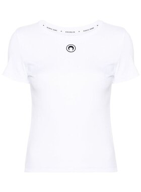 Marine Serre logo刺绣细罗纹T恤 WTT012WH10