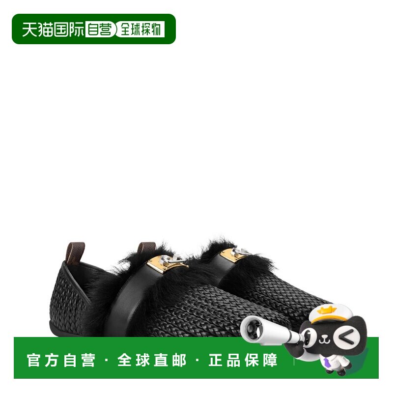 自营欧洲直邮LV路易威登 Haven女士黑色编织小牛皮平底穆勒鞋女鞋