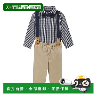 自营Andy & Evan Gingham Button-Down & Suspenders Set - blue