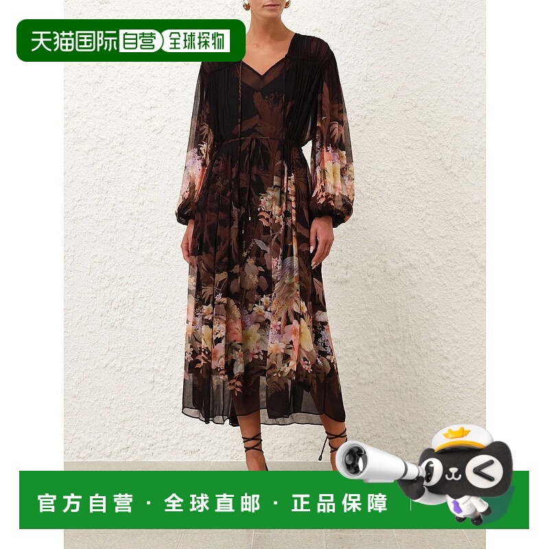 自营zimmermannIlluminate Drawn Sheath Dress In Black Tropica