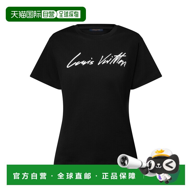 自营欧洲直邮LV路易威登 女士黑色棉质刺绣Logo T恤
