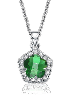 自营 geneviveGv 纯银绿白方晶锆石花形项链-绿色 美国奥莱直发