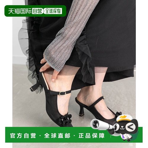 日本直邮RANDA 花卉短款穆勒高跟鞋 RA041BW015926 黑色