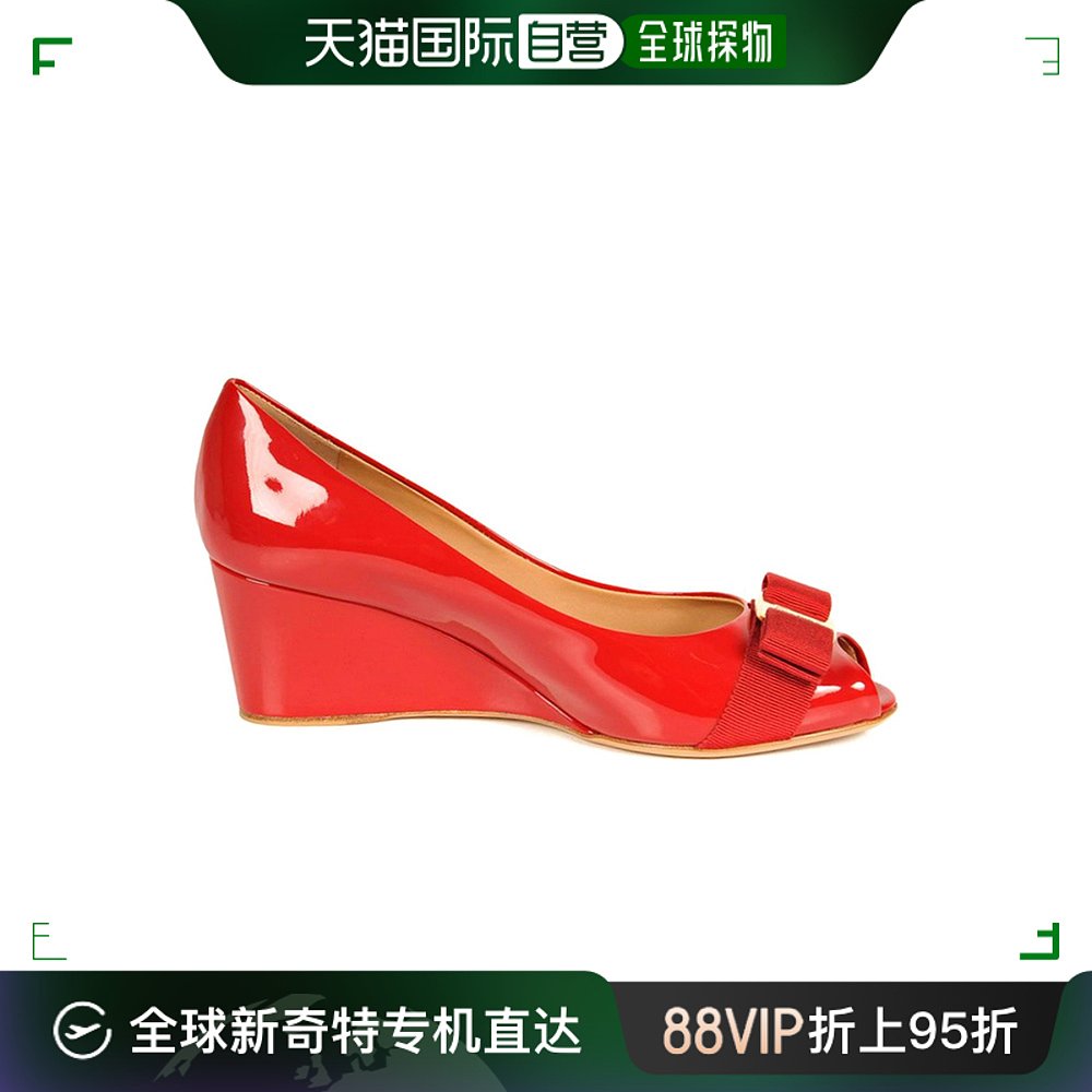 香港直邮SALVATORE FERRAGAMO 女士红色坡跟鞋 0539739