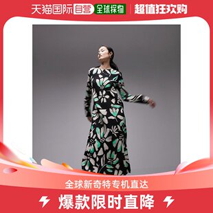 Topshop 女士 premium 香港直邮潮奢 column 绿色花朵中长连衣裙