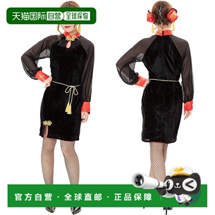 PartyCityCosplay套装中国风女孩性感可爱丝绒旗袍黑色