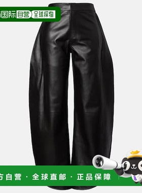 香港直邮Alaia 女士 barrel-leg 高腰皮革长裤 black黑色 舒适时