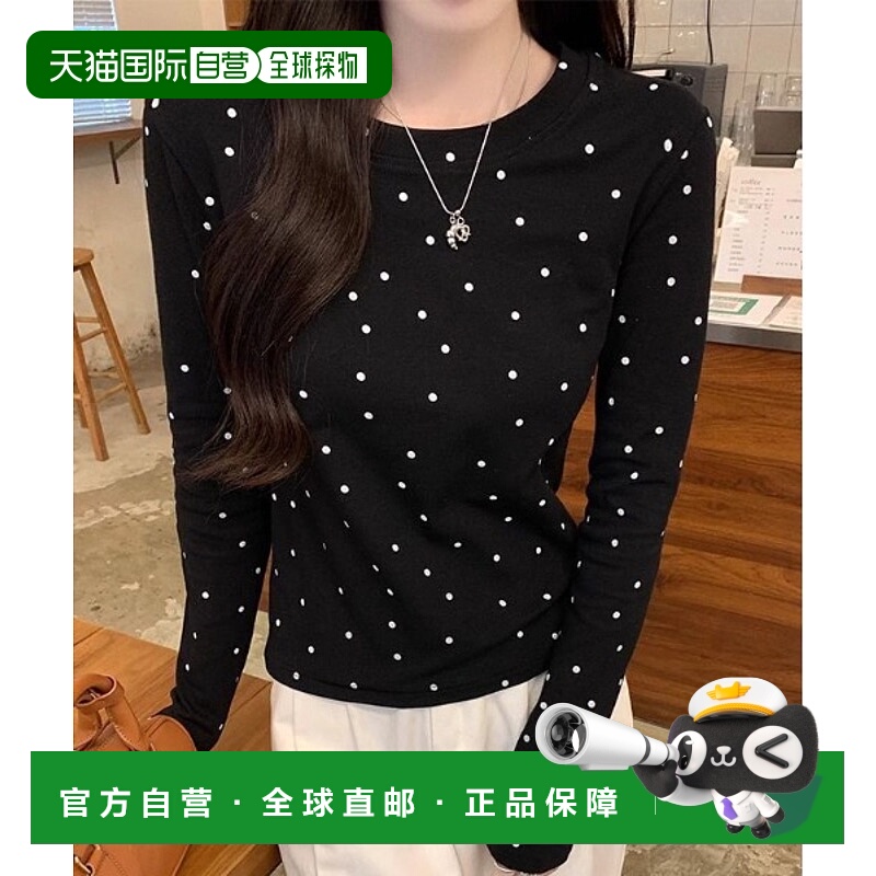 1h可退 日本直邮WEGO 女士水玉圆领长袖紧身T恤 DF25SP02L0011