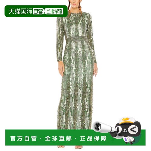 自营Mac Duggal Long Sleeve Beaded Gown - green 美国奥莱直发