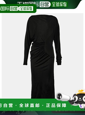 1h可退 香港直邮KHAITE 女士 Oron 褶皱针织长款连衣裙 black黑色