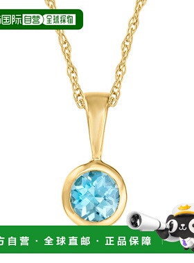 Ross-Simons 14 克拉黄金瑞士蓝色托帕石吊坠项链。 16 英寸 - 16