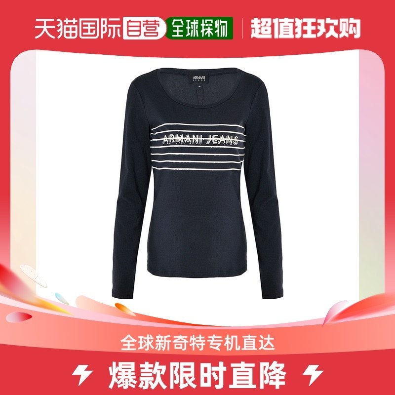 香港直邮Armani Jeans 阿玛尼牛仔 女士深蓝色棉质印字长袖T恤 3Y