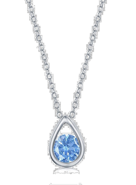 自营 simona纯银梨形项链配圆形“三月诞生石” - 海蓝宝石 - 蓝