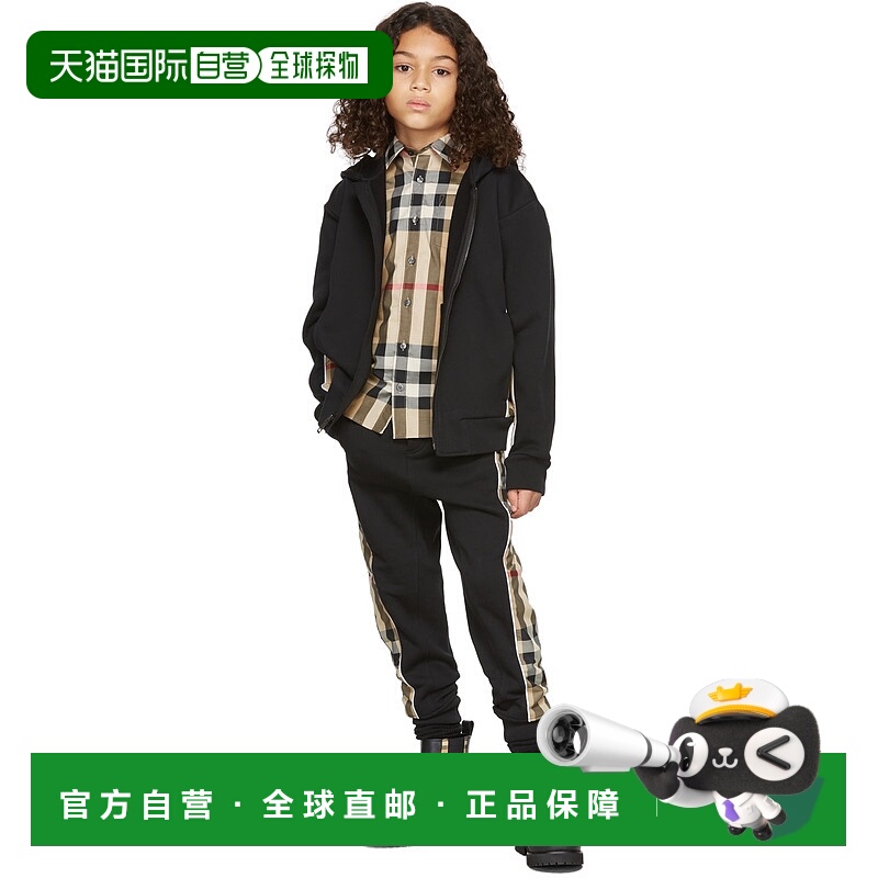 1h可退 香港直邮Burberry 巴宝莉 男童 黑色 Check Panel 儿童连