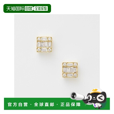 日本直邮日潮 agete 阿卡朵 K18YG钻石耳钉金色耳环方形