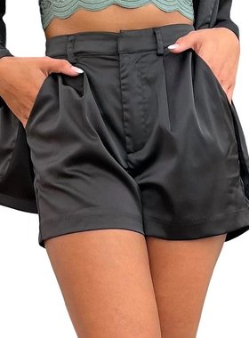 美国直邮GLAM 高腰缎面短裤 黑色 女装休闲裤 时尚百搭舒适
