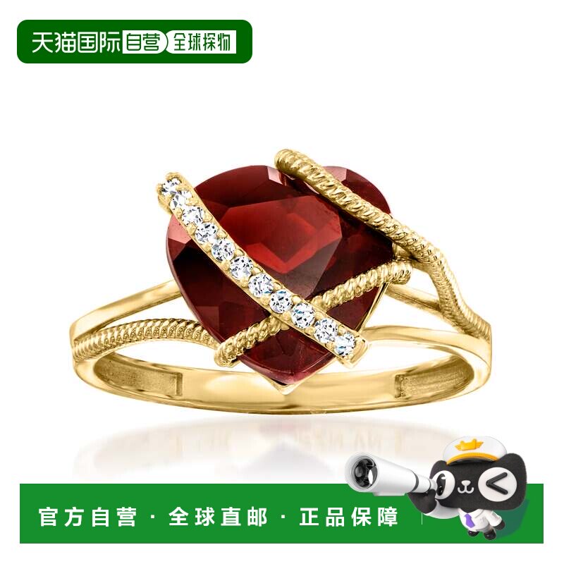 自营Ross-Simons 石榴石心形戒指 14kt 黄金镶钻 - 红色 美国奥莱