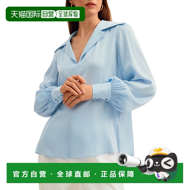 自营lilysilkThe Cervina V Neck Silk Blouse - light blue 美国