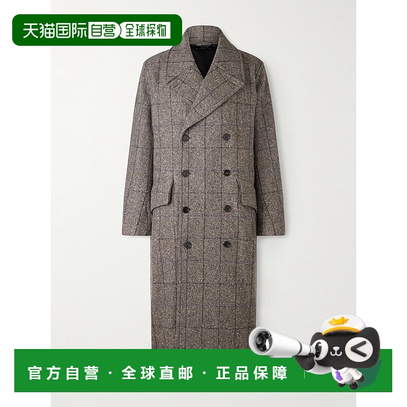1h可退 香港直邮潮奢 Dunhill 登喜路 男士 双排扣格纹羊毛羊绒混