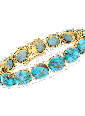 自营Ross-Simons Mohave 绿松石手链 18kt 金黄金 - 7 英寸 美国