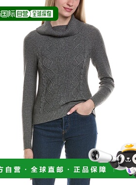 自营sofiacashmere罗纹牛仔领羊毛和羊绒混纺毛衣-灰色 美国奥莱