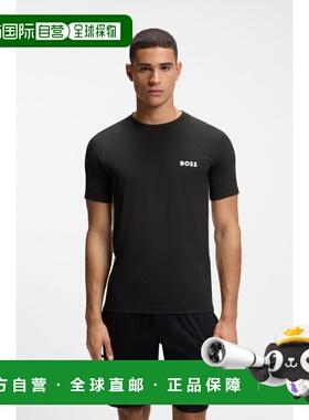 自营欧洲直邮Hugo Boss 男士黑色聚酯纤维圆领短袖T恤