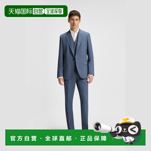 自营欧洲直邮Hugo Boss 男士深蓝色聚酯纤维三件套西装套装