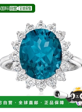 自营 925 纯银 Ross-Simons 伦敦蓝色托帕石和白色托帕石戒指 -