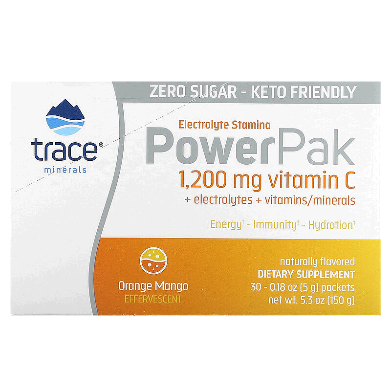 香港直发Trace Minerals ®电解质冲剂芒果味辛颗粒橙子零糖30
