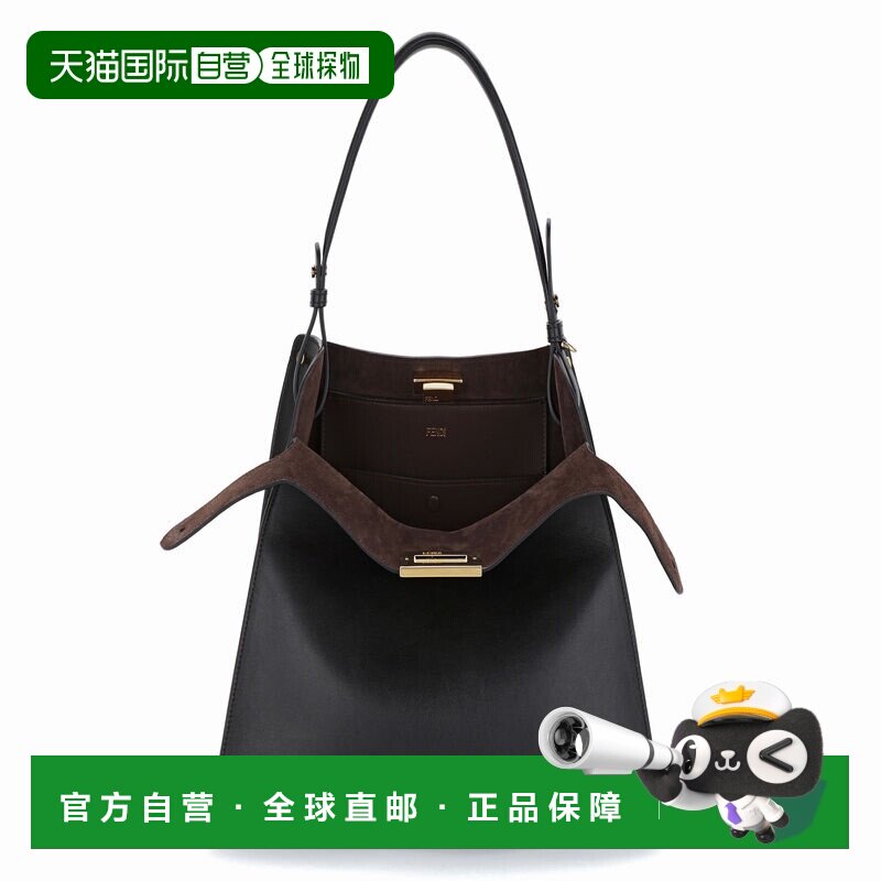 欧洲直邮Fendi Way grand format-Sac en cuir noir et daim choc