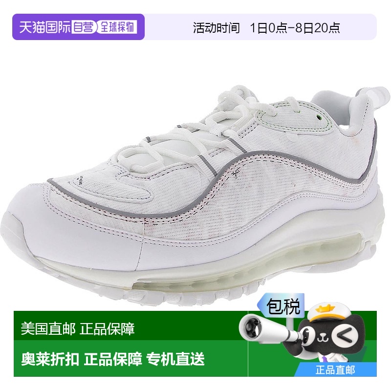 自营 nikeAir Max 98 LX女式系带皮革跑步训练鞋-白色/白色/多色