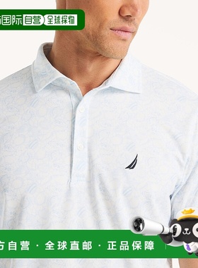 自营 Nautica男式Navtech印花经典合身翻领针织衫-亮白色 美国奥
