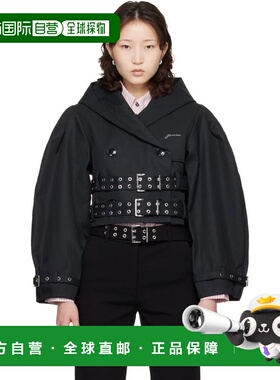 1h可退 香港直邮GANNI 甘尼 女士 黑色 Bonded Cotton Short Tren