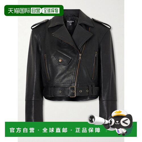 香港直邮Balmain 巴尔曼 女士 短款束带皮革骑士夹克 HF1TD240LE3