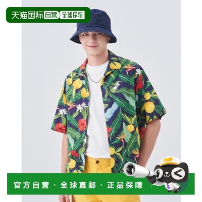 韩国直邮HAZZYS Hedges 男士 [清仓] 深蓝色花朵图案开领短袖衬衫